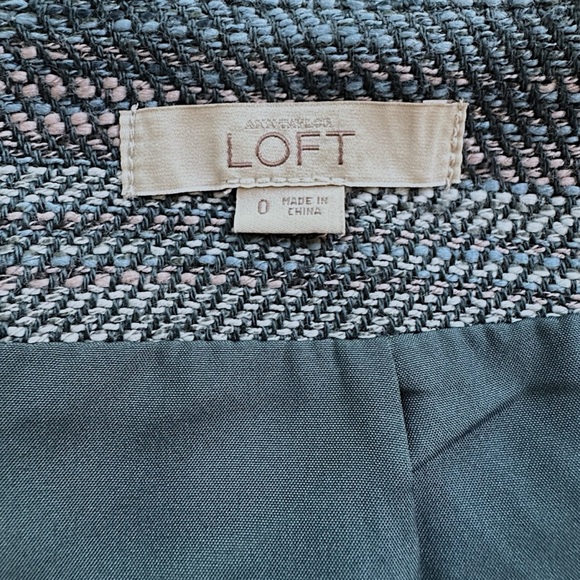 LOFT | NWOT BLUE TWEED FRINGE HEM MINI SKIRT EXPOSED ZIPPER POCKETS | SIZE 0 - Picture 10 of 10